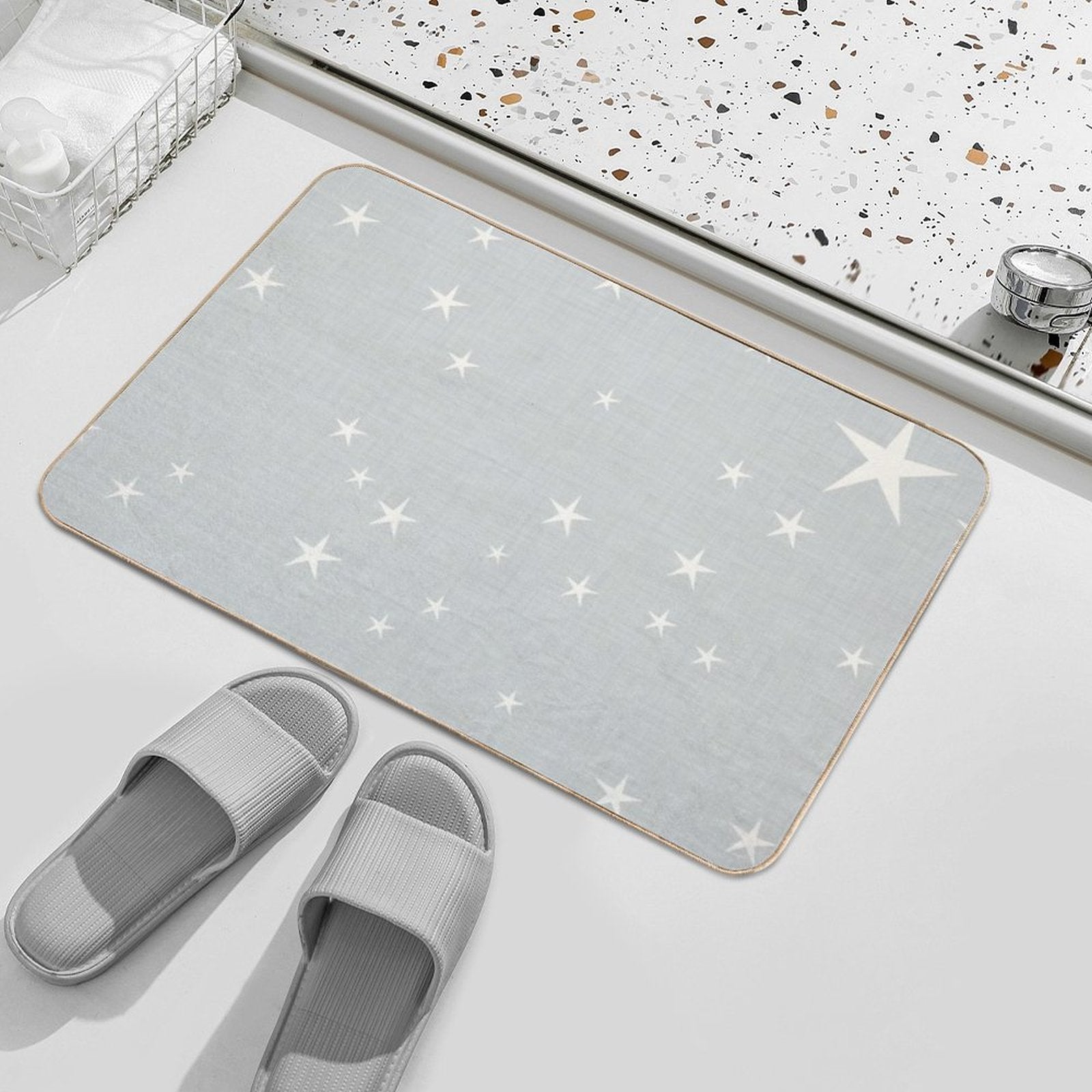 Grey Star with Fabric Texture - Narwhal Collection  Repositionable Bath Mat