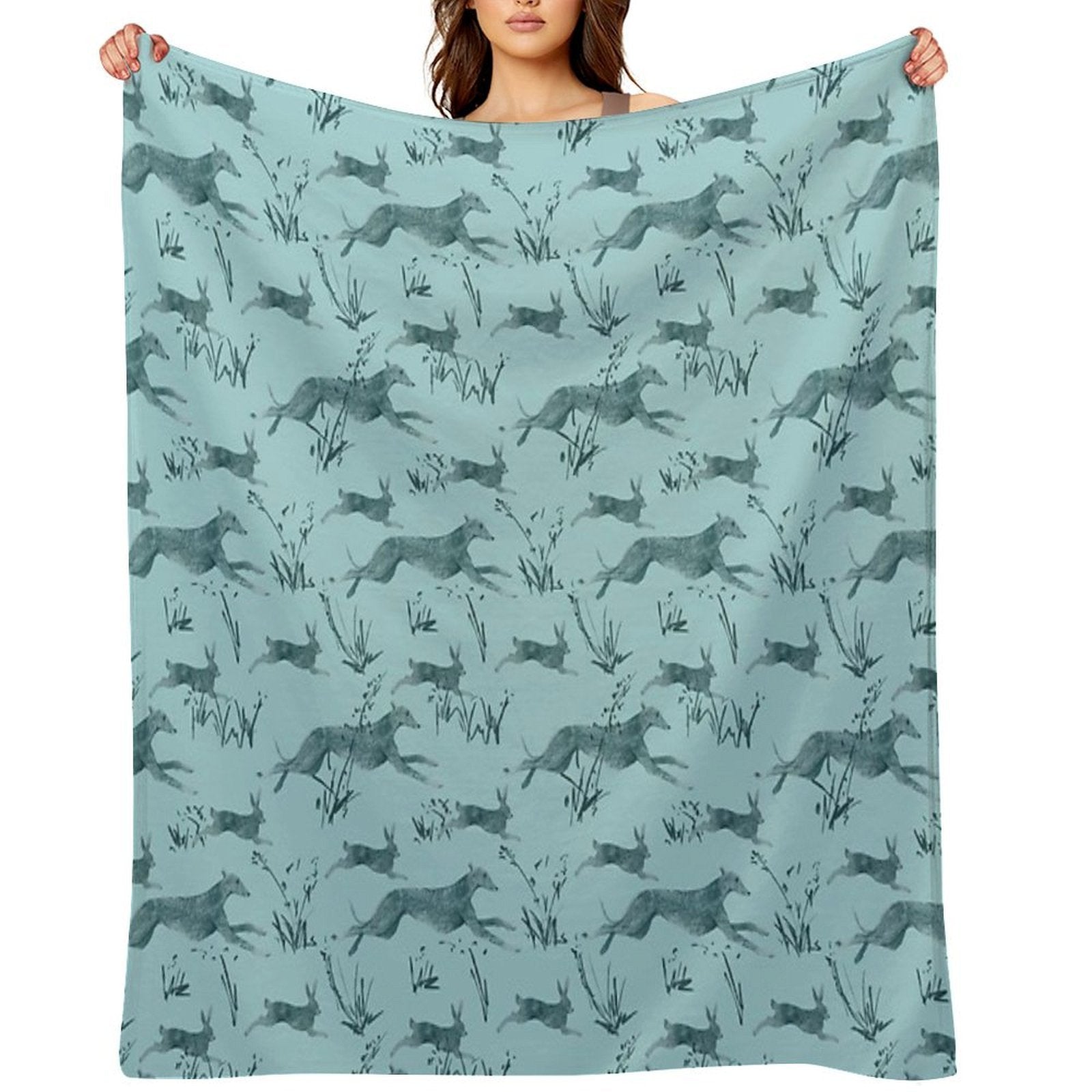A Galgo And A Hare on Turquise Versatility Throw Blanket
