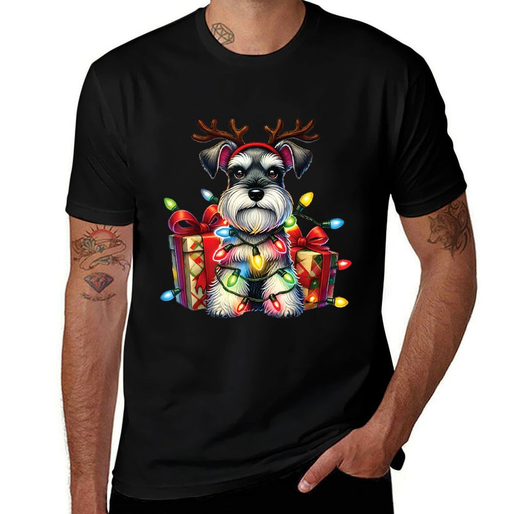Miniature Schnauzer Dog Lovers Reindeer Christmas Lights  Summer-ready Fabric T-Shirt