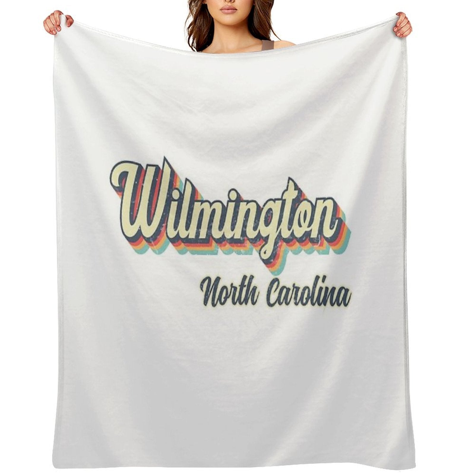 Wilmington City North Carolina Retro Vintage 70s Rainbow Comfort Throw Blanket