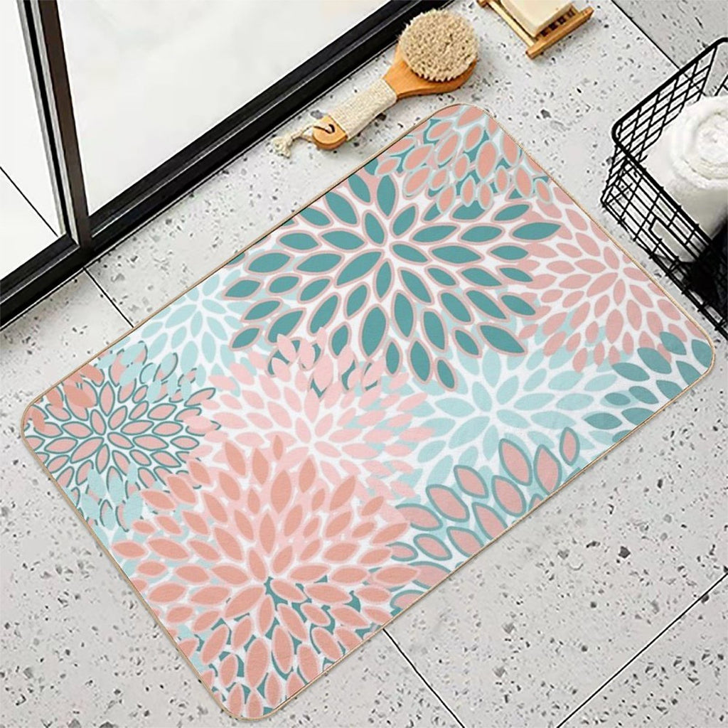 Floral Prints, Coral And Teal, Abstract Art  Odorless Bath Mat