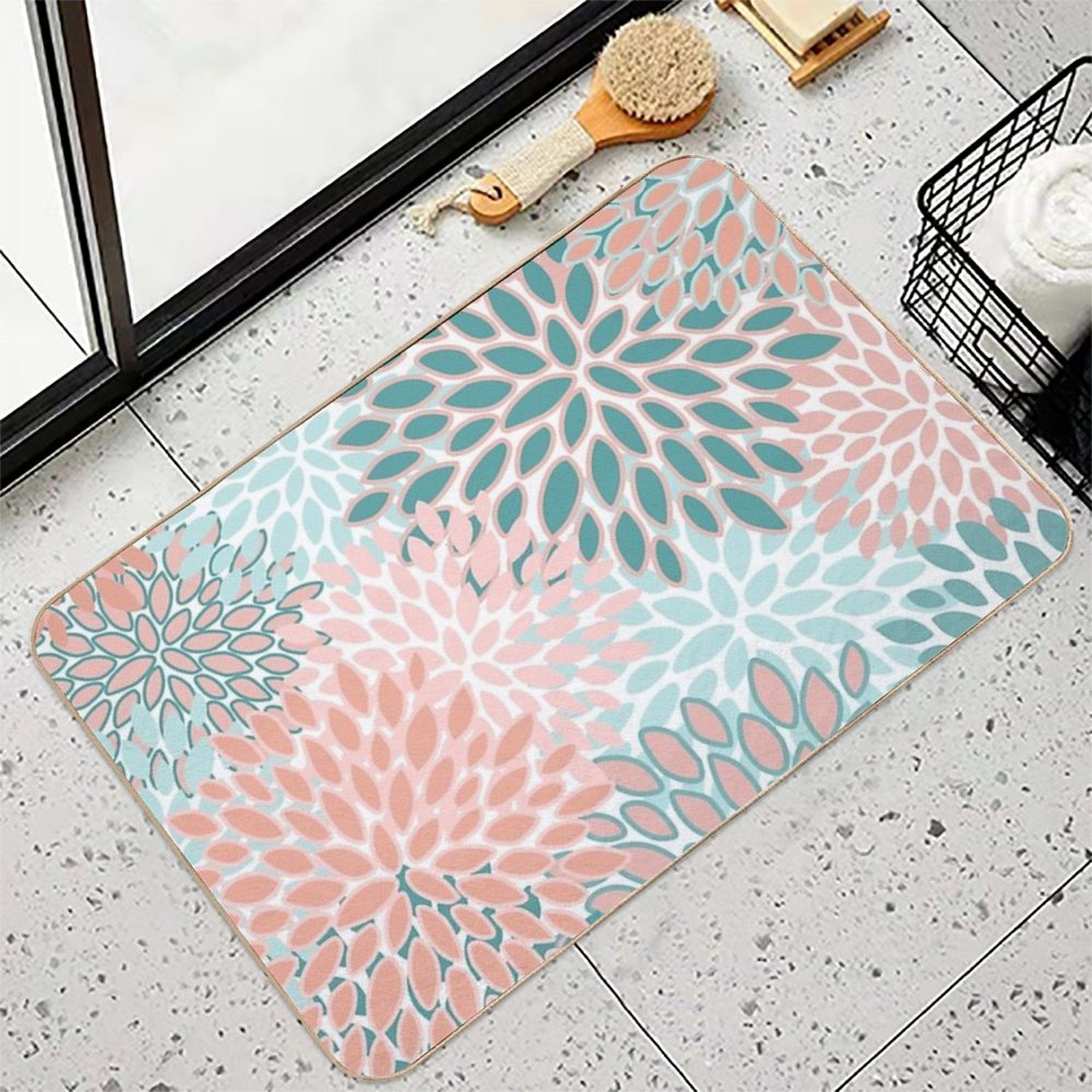 Floral Prints, Coral And Teal, Abstract Art  Odorless Bath Mat