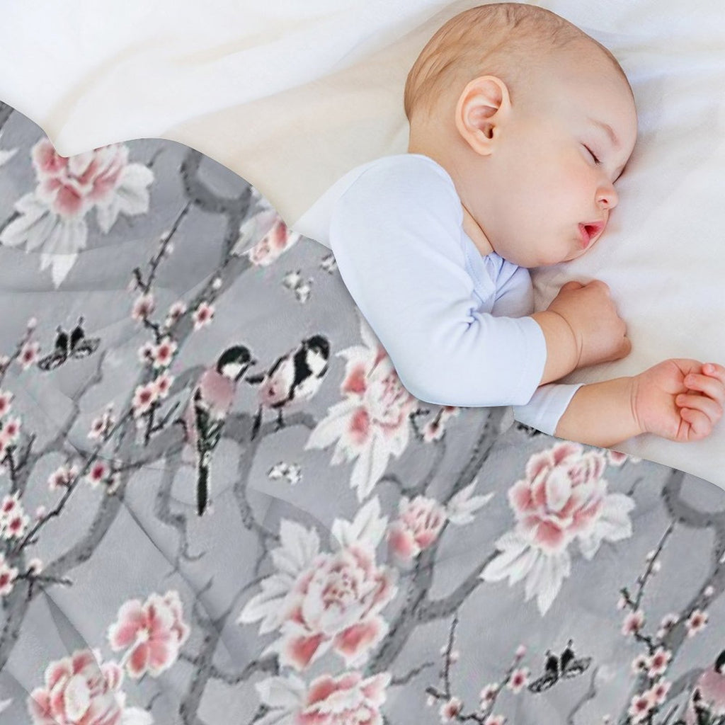 Chinoiserie Birds in Grey Wrinkle-free Throw Blanket