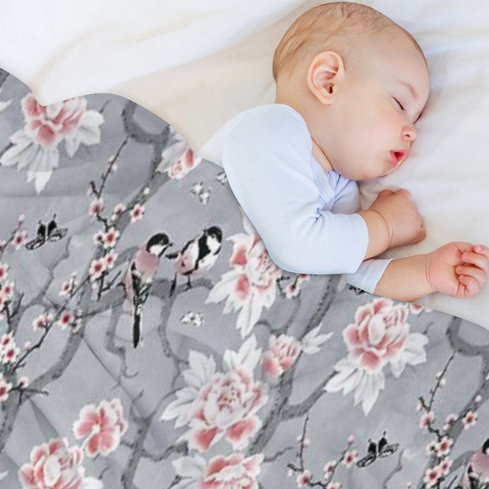 Chinoiserie Birds in Grey Wrinkle-free Throw Blanket