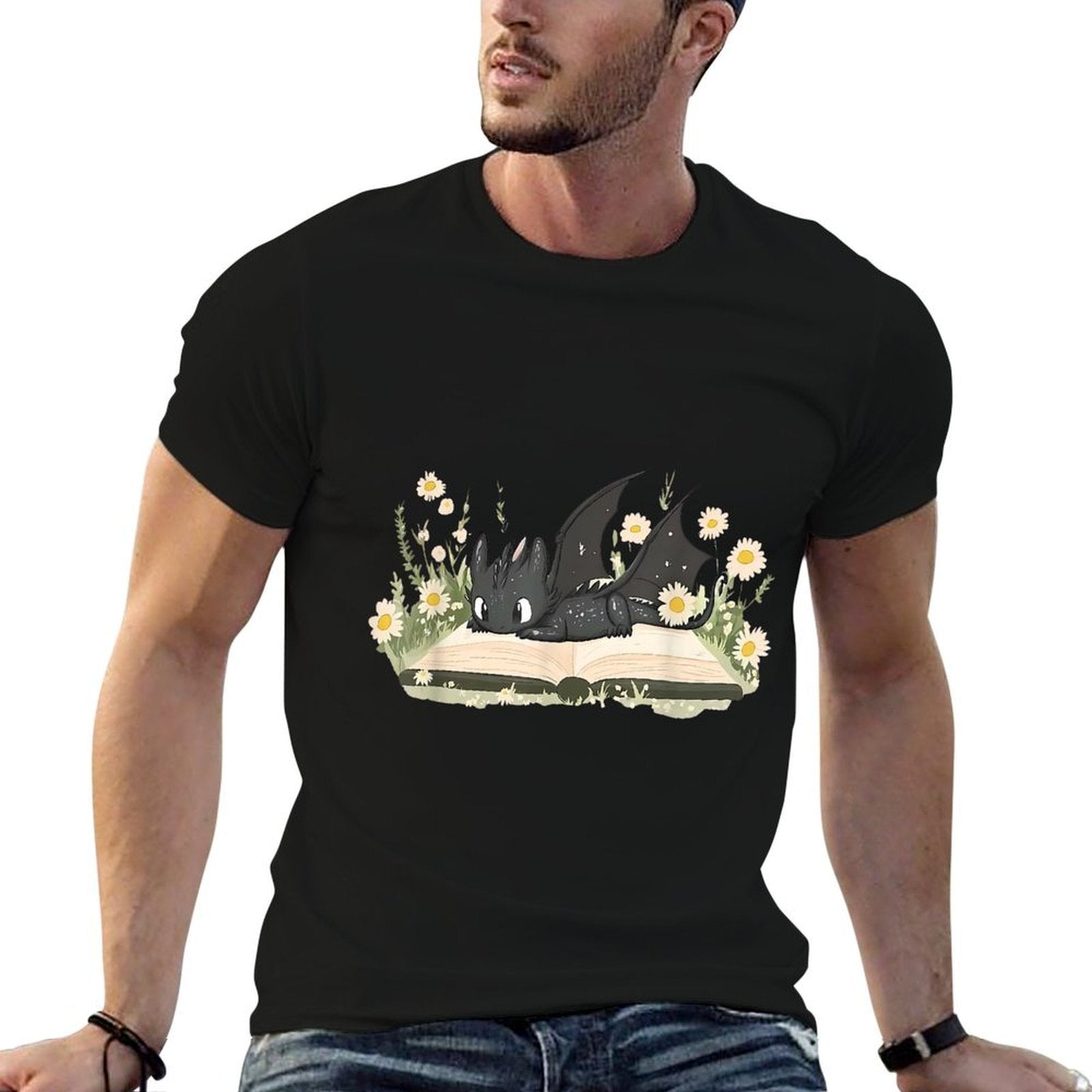 Cute Dragon Books Cottagecore Flower Bookworm Book Lover  Stretchy T-Shirt