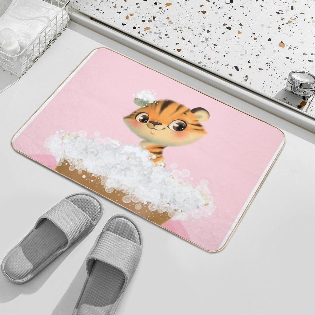 Cute Baby Tiger in A Bathtub, Girls Bathroom Print, Baby Animals in Tub, Whimsy Animal, Kids Bathroom Art  Easy Maintenance Bath Mat