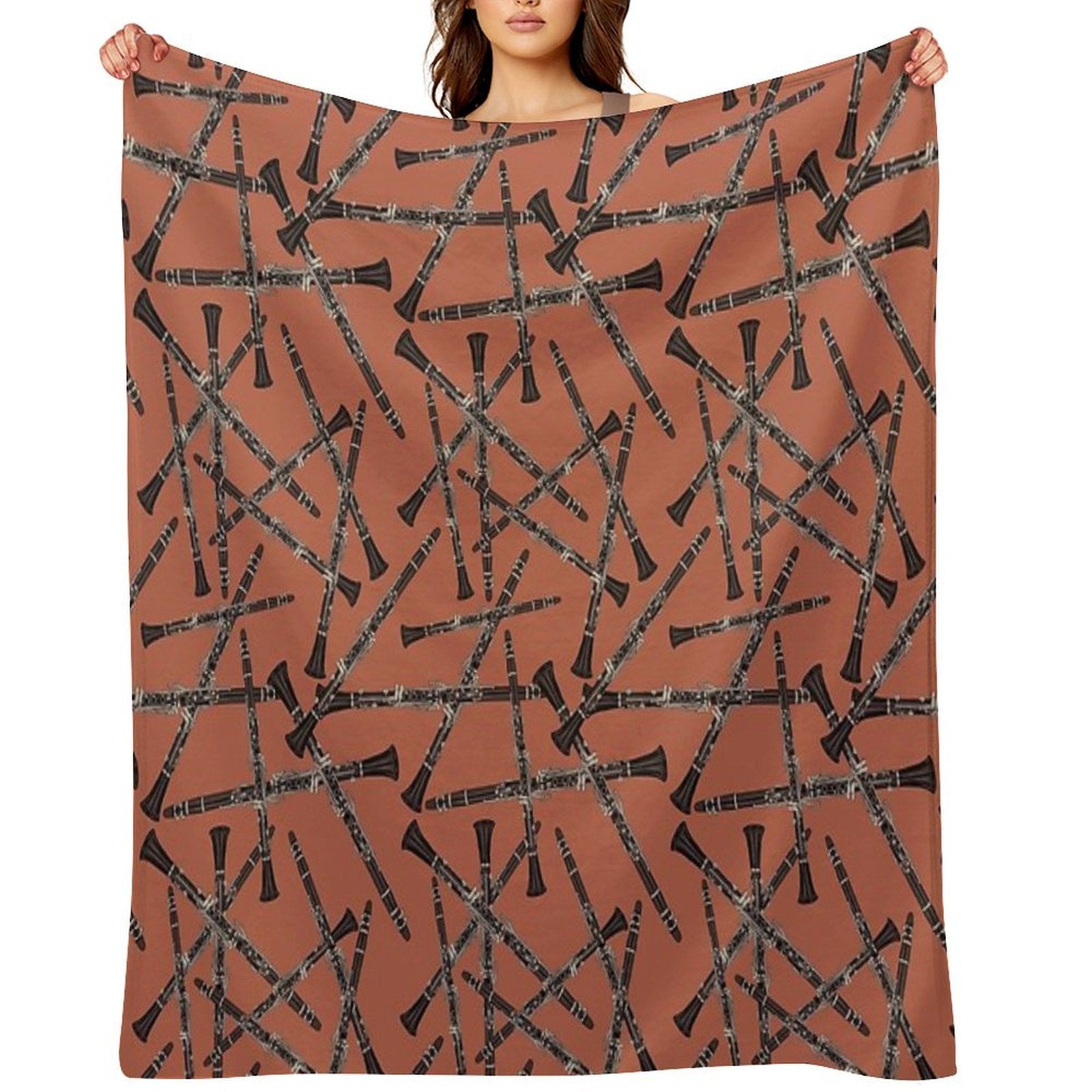 Clarinet Musical Instrument Pattern Rust Multi-functional Throw Blanket