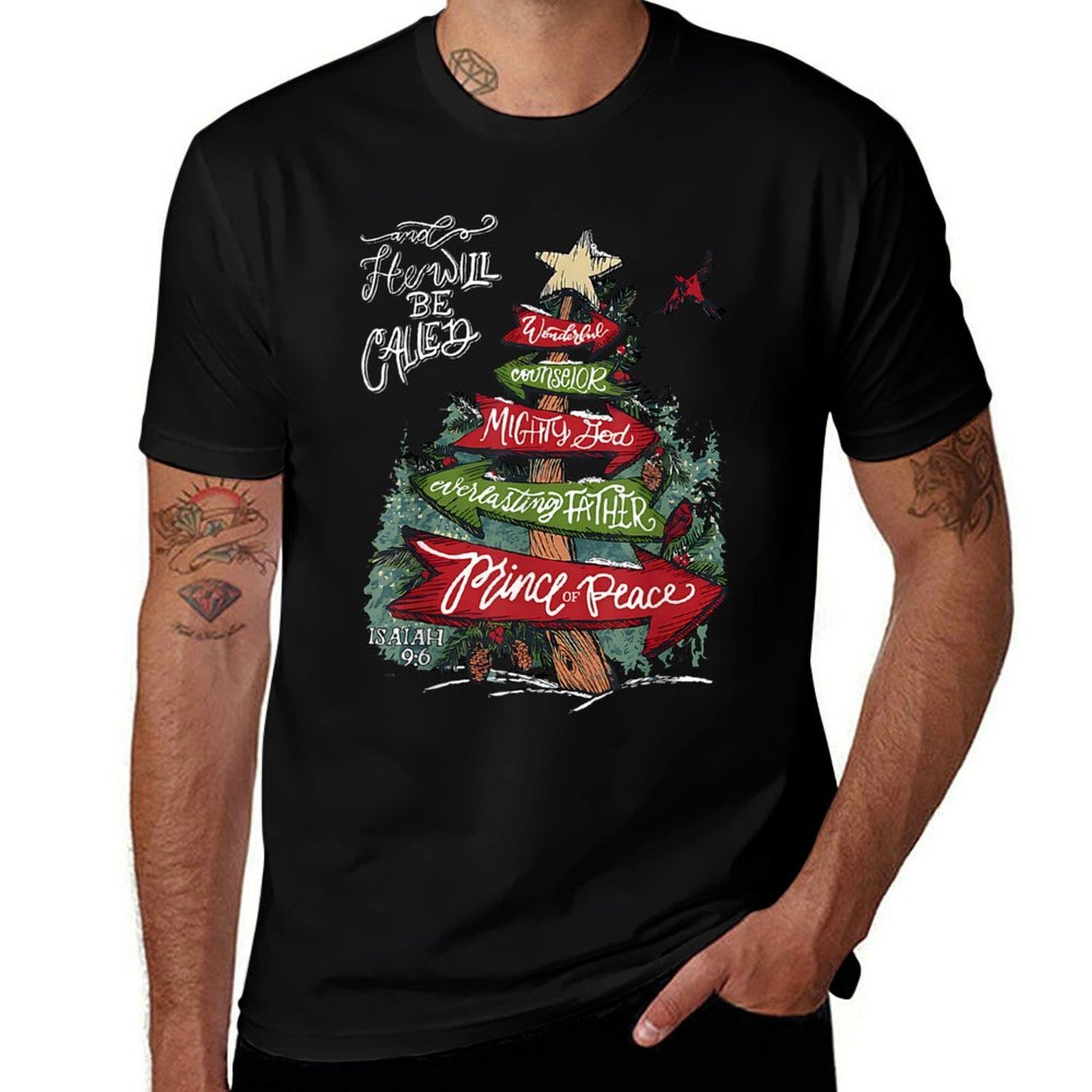 Isaiah 96 And He Will Be Called Jesus Christmas Christian  Rolled Sleeves T-Shirt