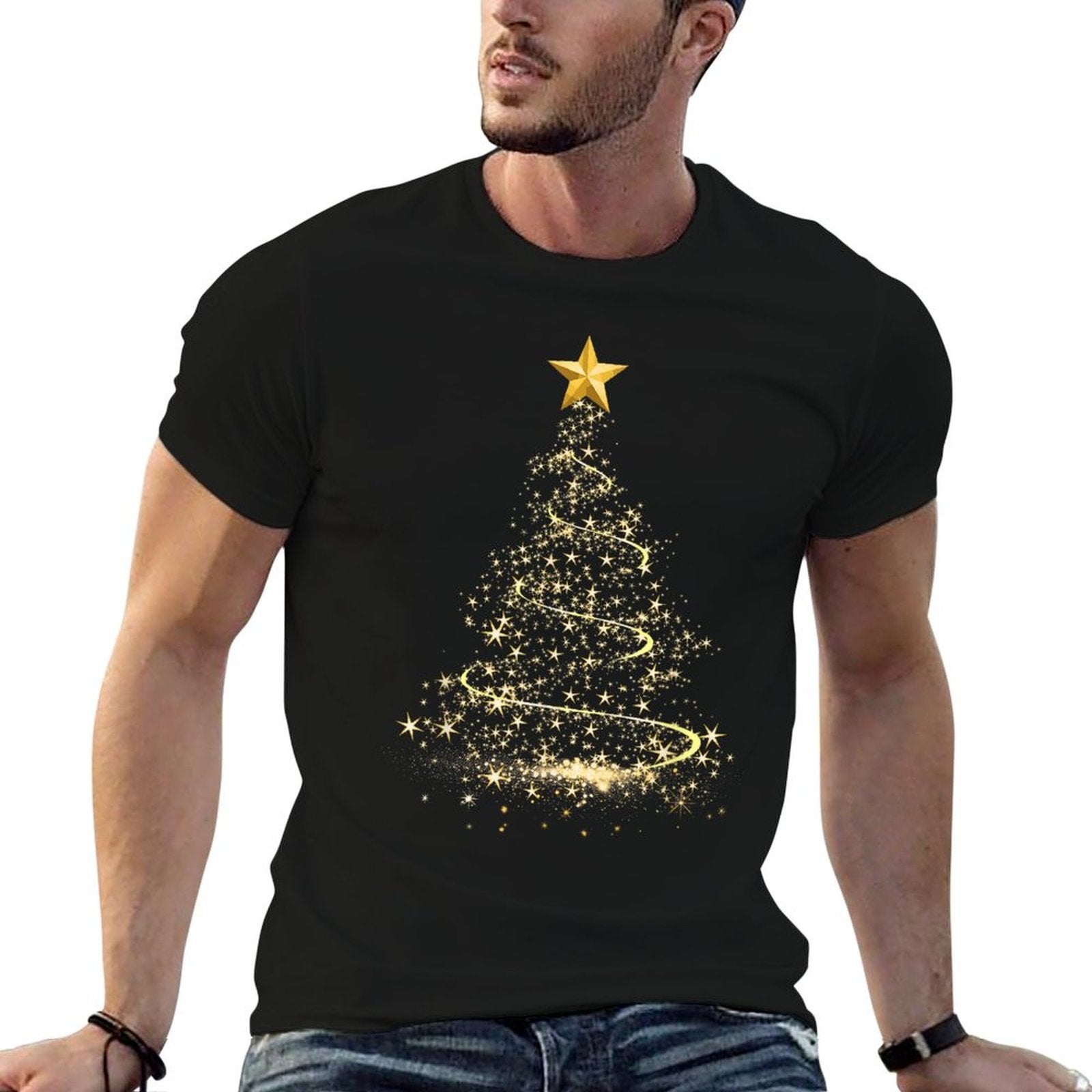 Funny Christmas Tree in Gold Merry Christmas Pajamas Women  Fade-proof Color T-Shirt