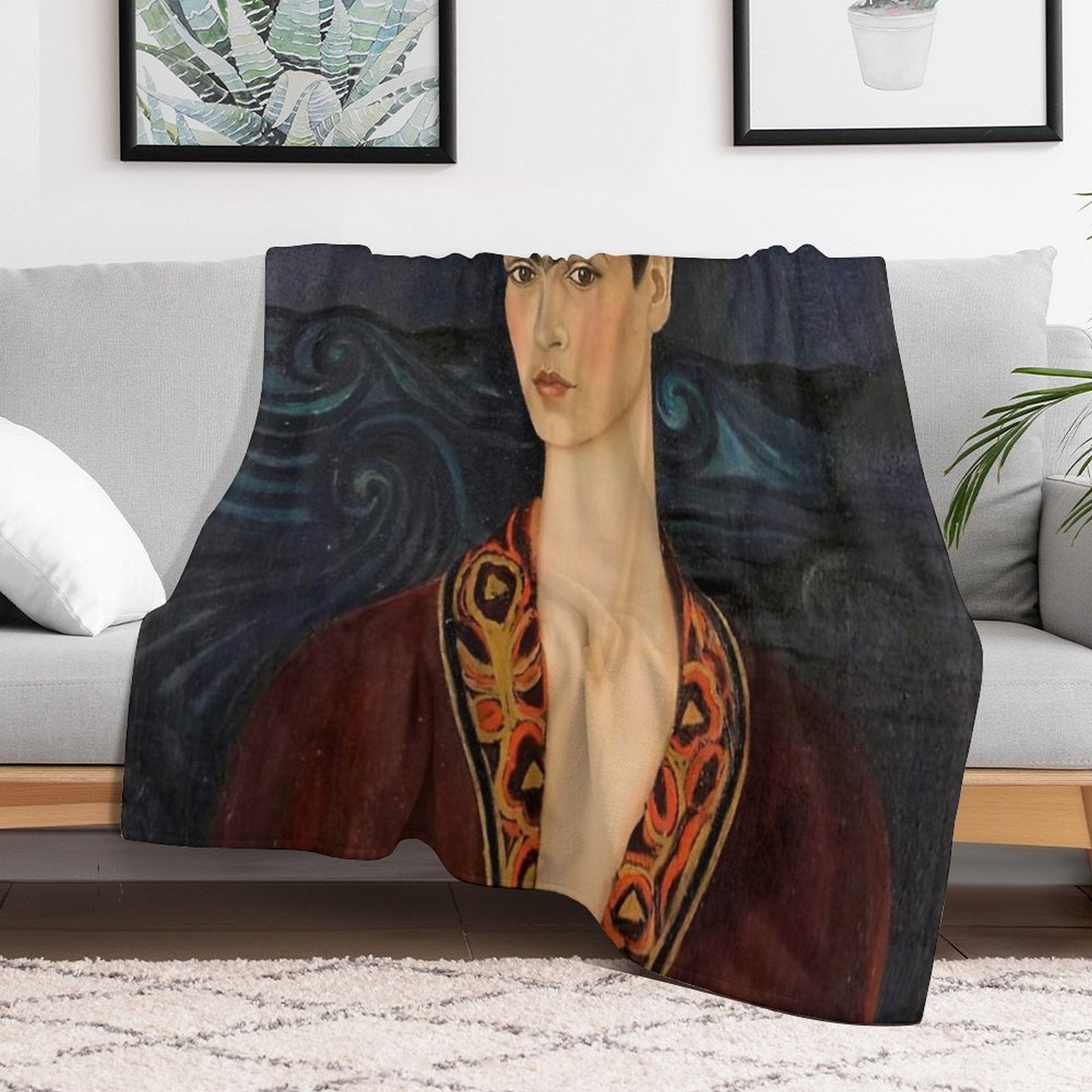 Self Portrait in A Velvet Dress by Frida Kahlo Shrink-resistant Throw Blanket
