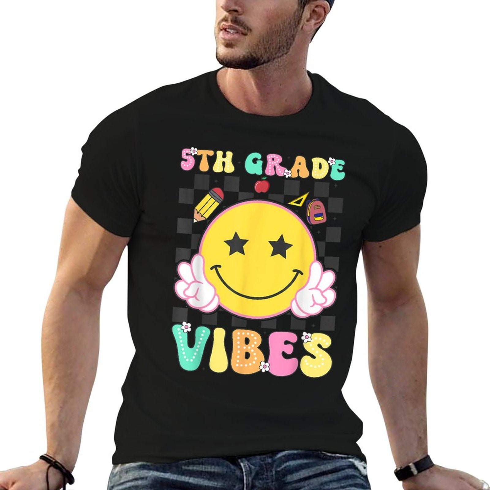 5th Grade Vibes Girls Smile Face Back to School Fifth Grade  Odor-resistant T-Shirt