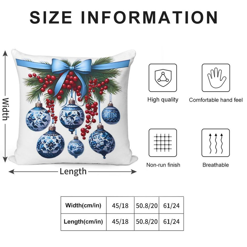 Chinoiserie Christmas Holiday. Blue And White Soft Shrink-Resistant Throw Pillow