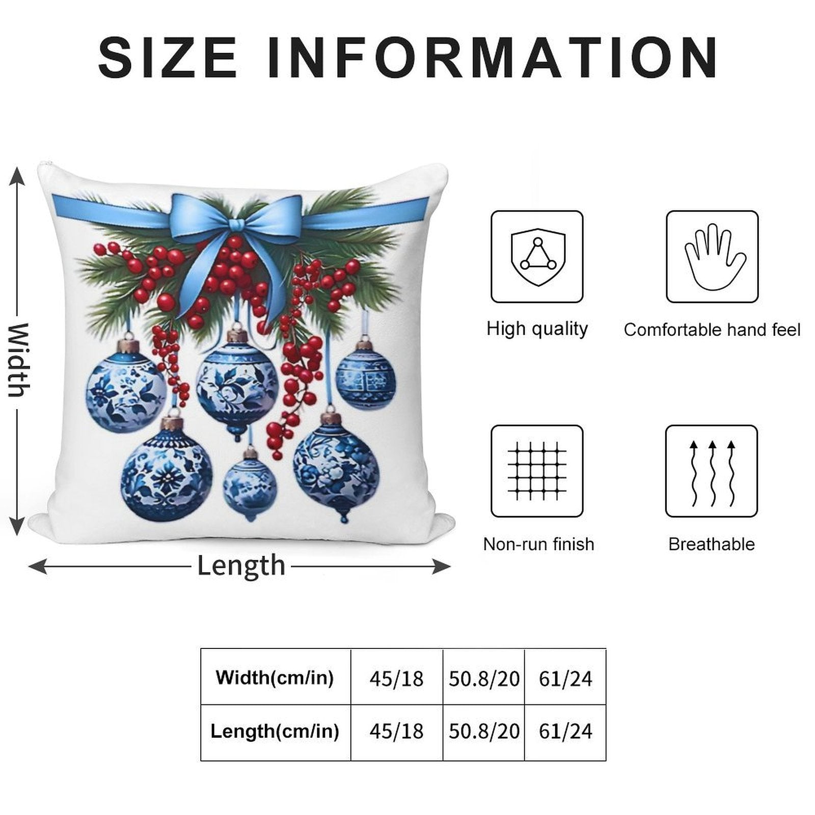 Chinoiserie Christmas Holiday. Blue And White Soft Shrink-Resistant Throw Pillow