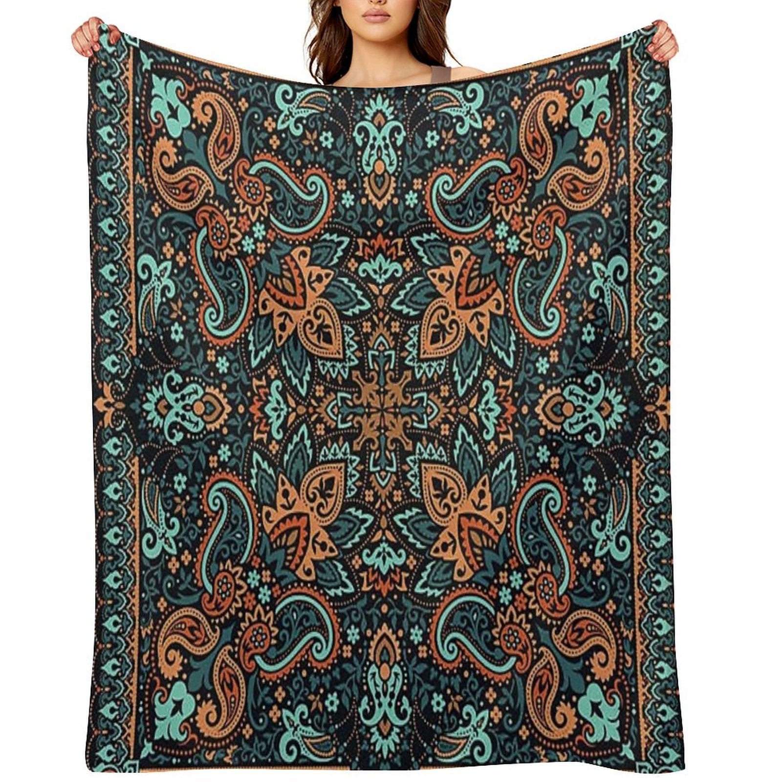 Bandana,blue And Brown Bandana,henna Pattern,middle Eastern Pattern,persian Rug,etherial,spriritual,meditation,aromatherapy All-season Throw Blanket