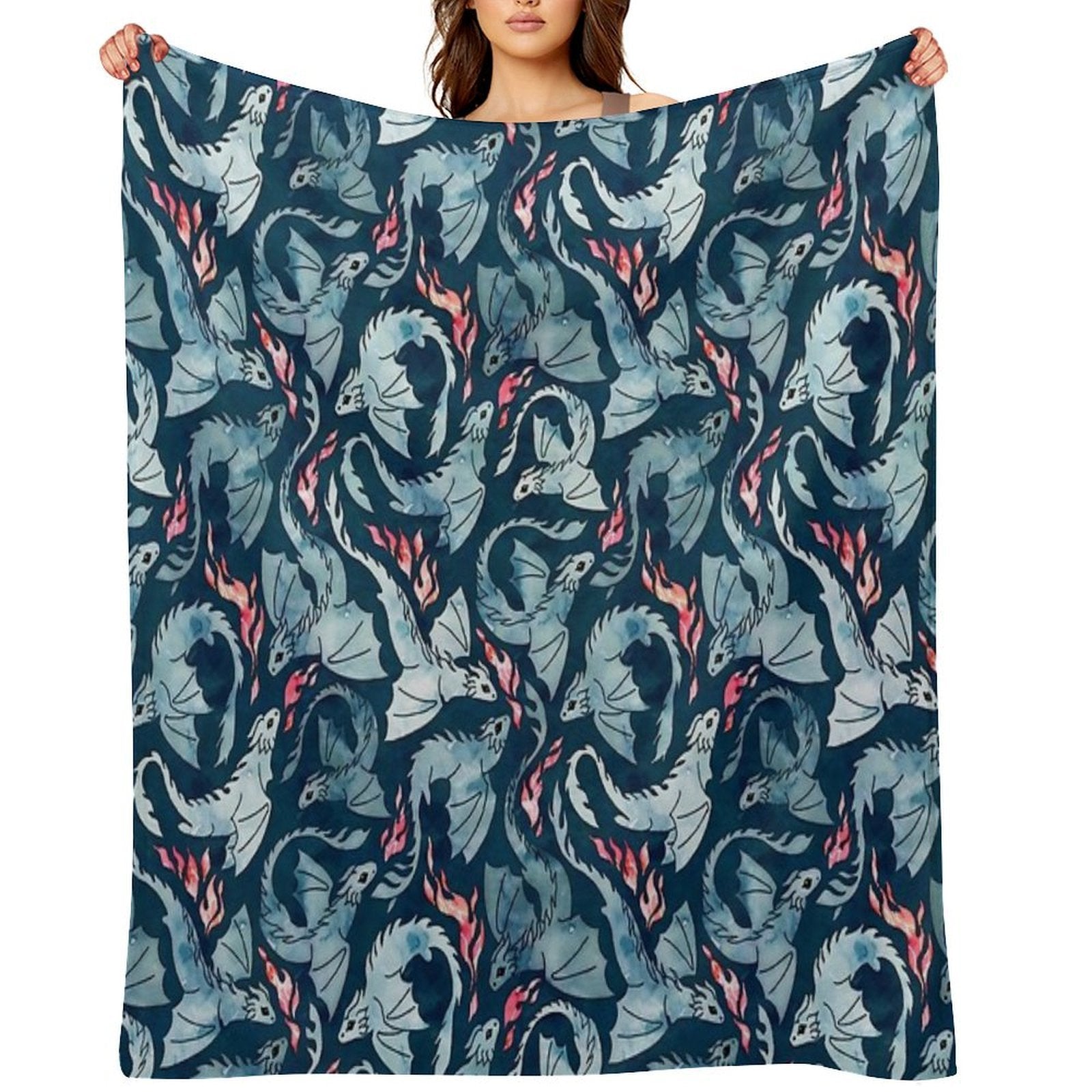 Dragon Fire Dark Blue Velvety-soft Throw Blanket