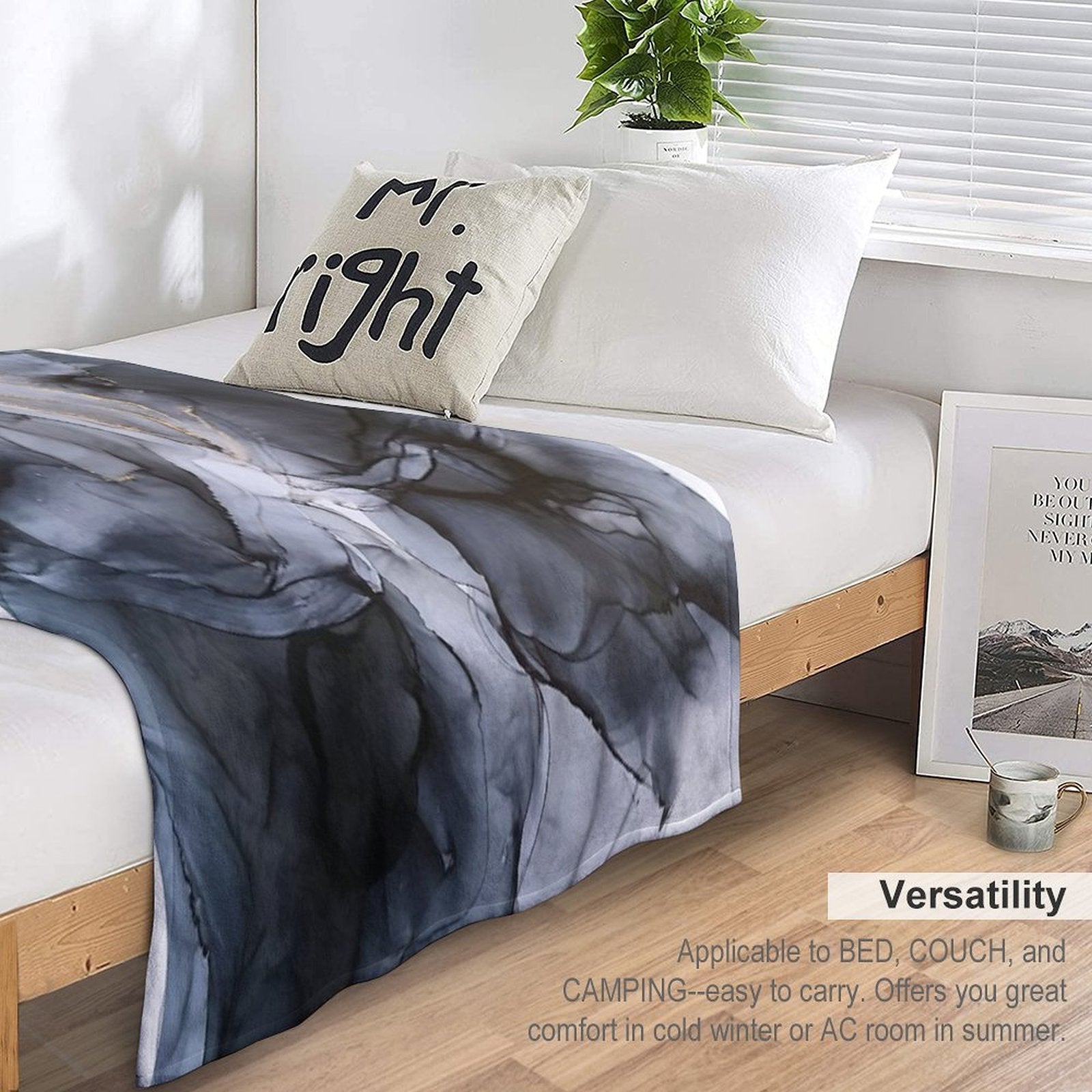 Calm But Dramatic Light Monochromatic Black & Grey Abstract Premium Throw Blanket