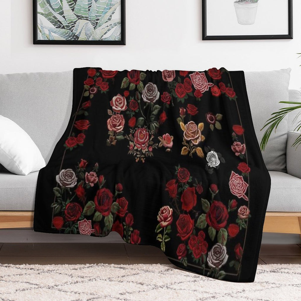 Rose Garden (Black) Sustainable Throw Blanket