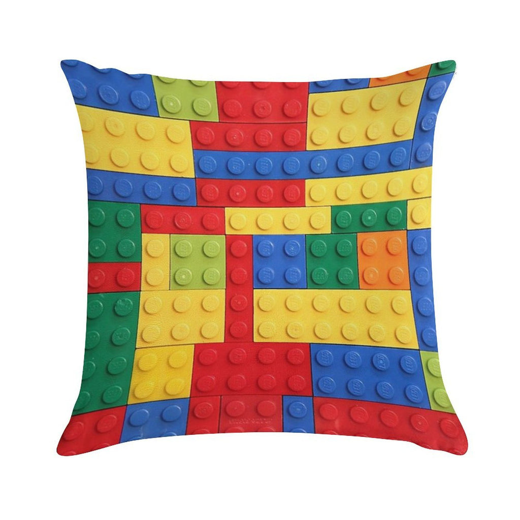 Colorful Bricks Design Soft Short Plush Fabric Throw Pillow