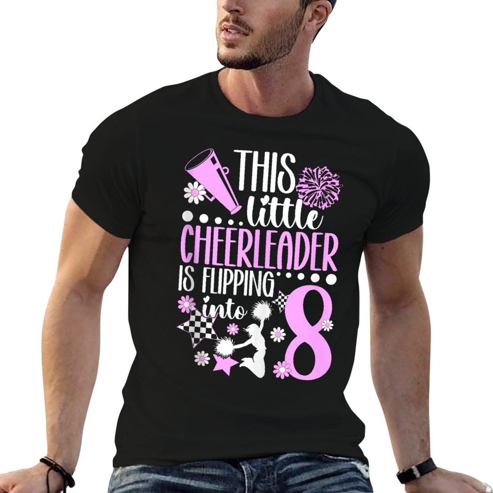 8th Cheer Birthday Party Eight Year Old Cheerleader  Lightweight T-Shirt