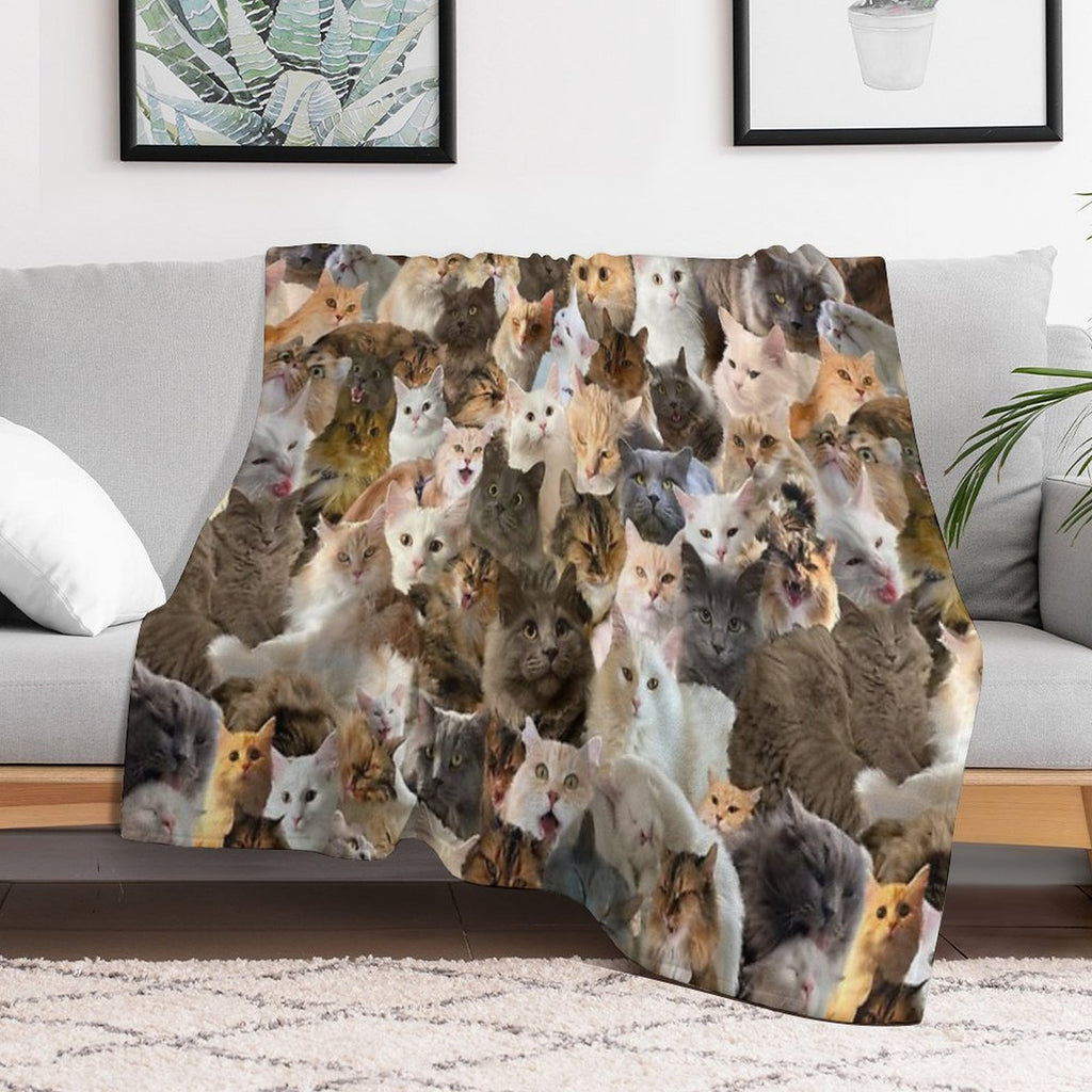 Fluffy Cat Pattern Sustainable Throw Blanket