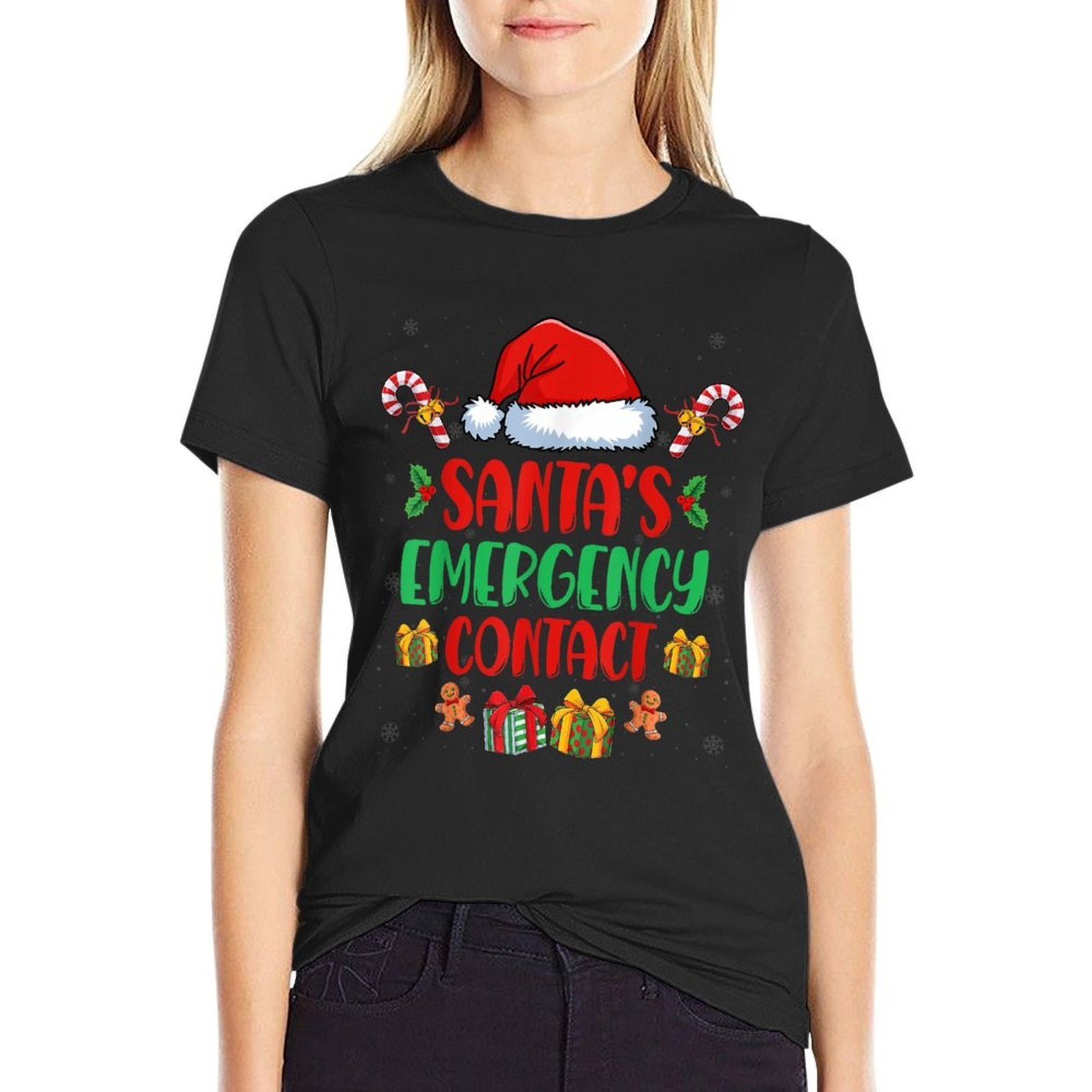 Santas Favorite EMT Xmas Holiday First Responders Christmas  Ribbed Collar T-Shirt