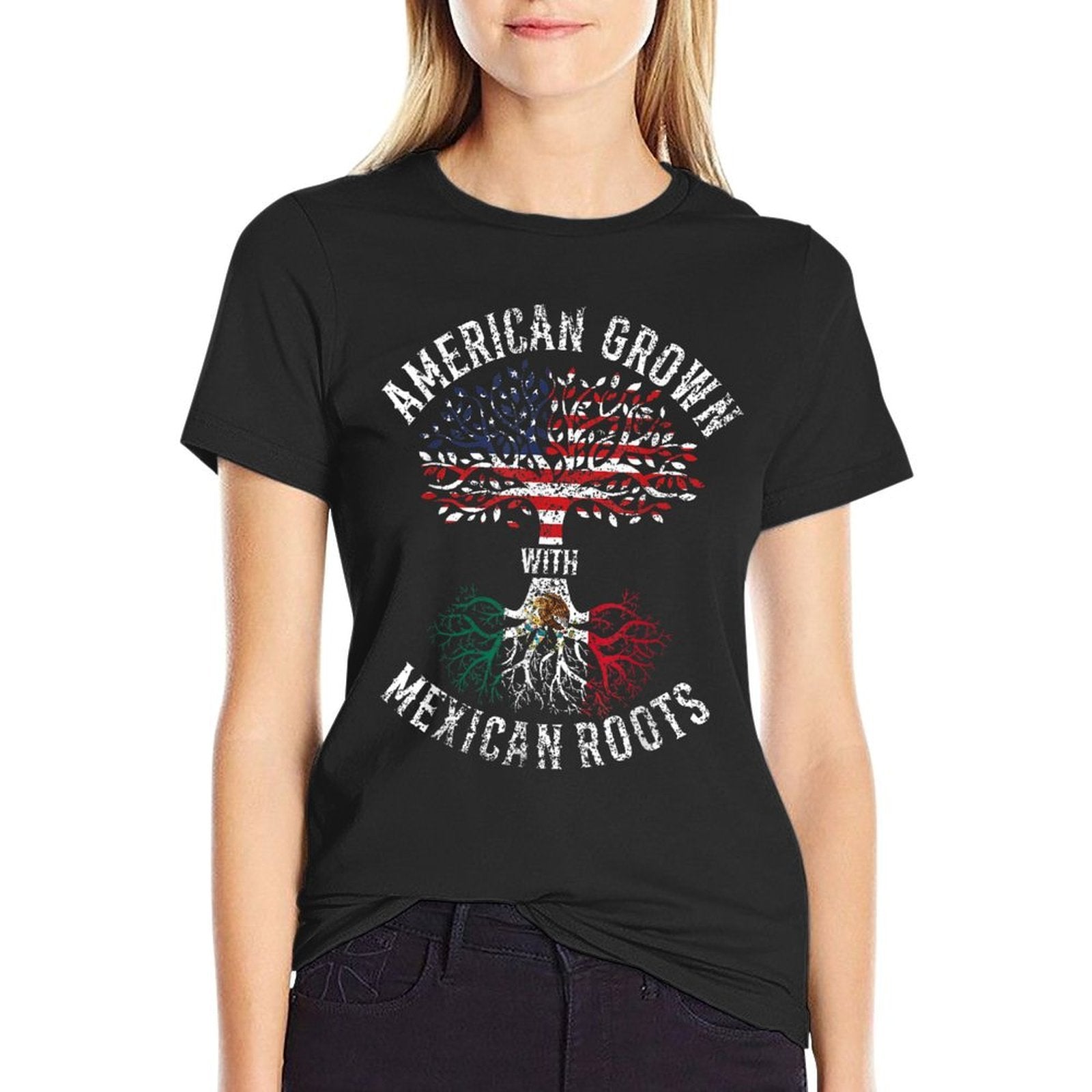 American Grown With Mexican Roots Mexico Us Mexican American  Oversized Silhouette T-Shirt