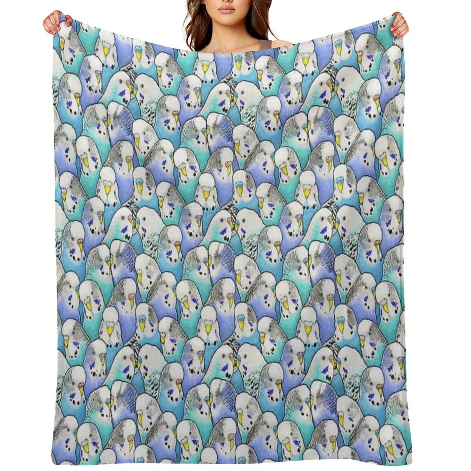 Blue Budgies Parakeet Pattern Multi-functional Throw Blanket