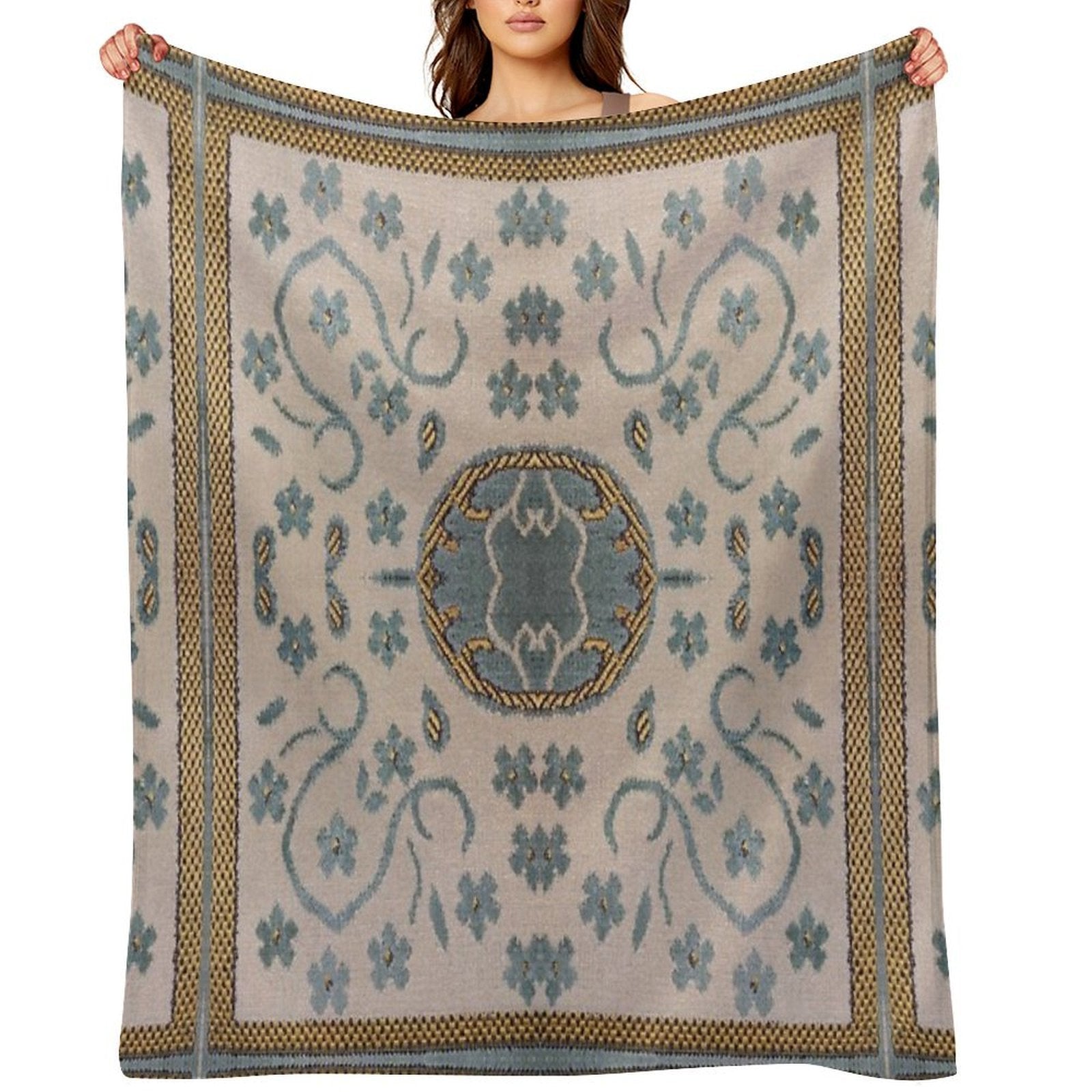 Arabian Rug Print Travel-friendly Throw Blanket