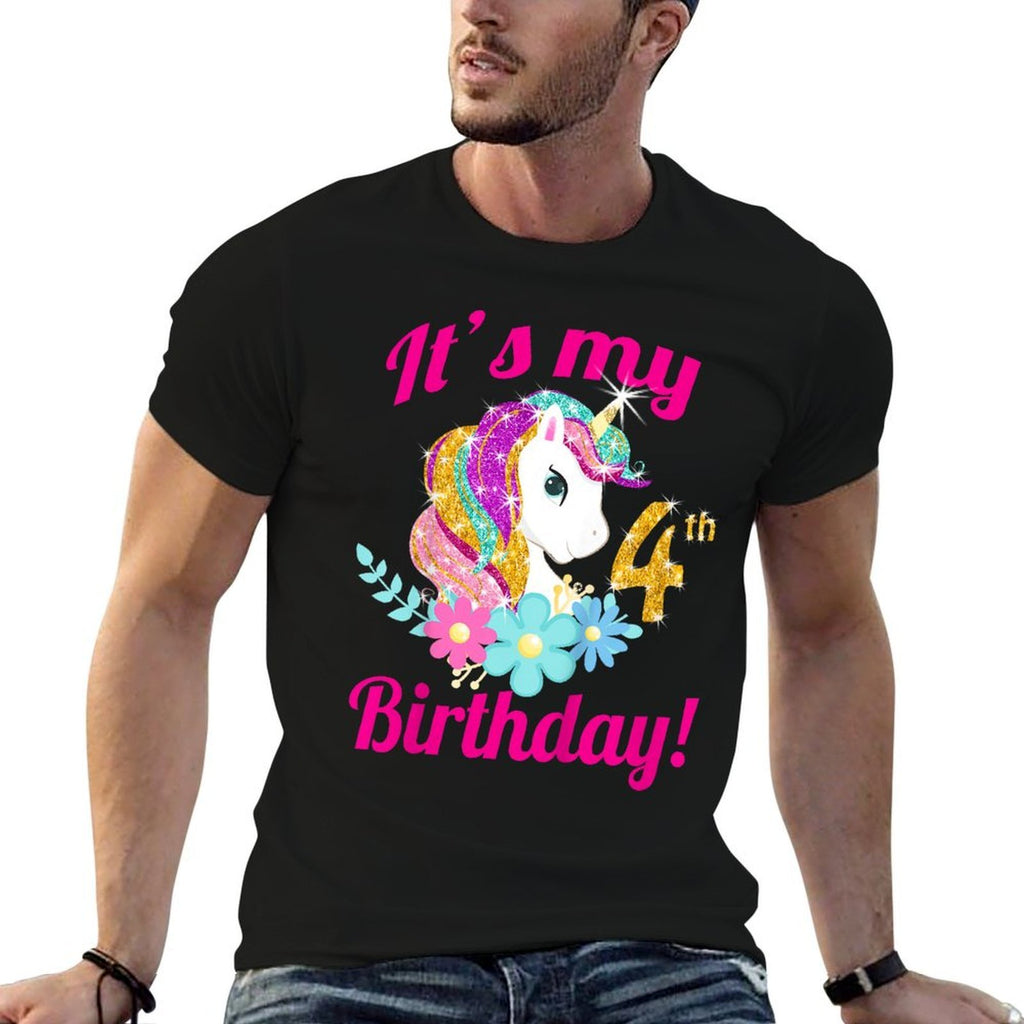 Kids Its My Birthday Girl Unicorn 4th (4 Year Old) Outfit  Wrinkle-resistant T-Shirt