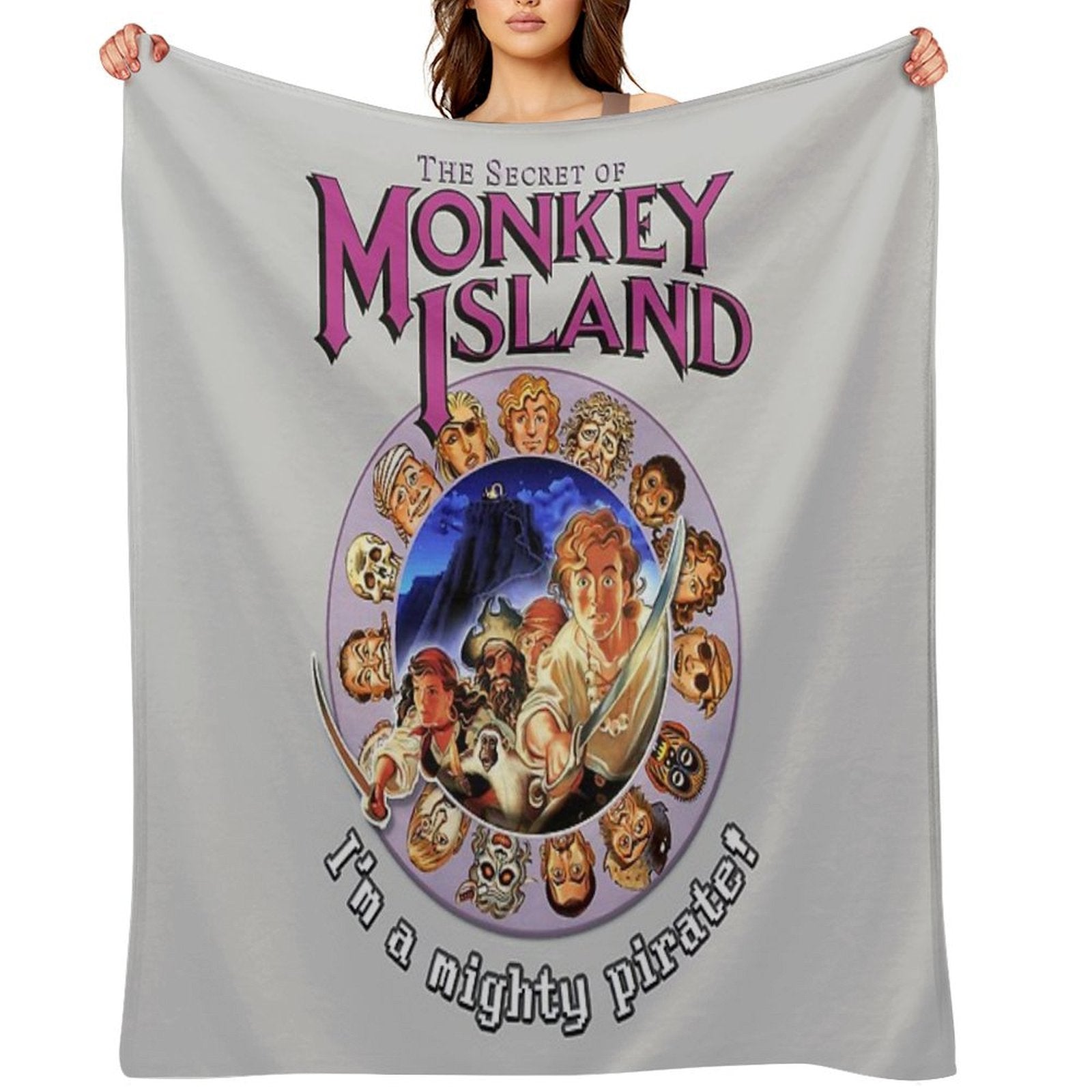 Secret of Monkey Island - I'M A MIGHTY PIRATE! Classic MS-DOS Point And Click Graphic Adventure Game! Wrinkle-free Throw Blanket