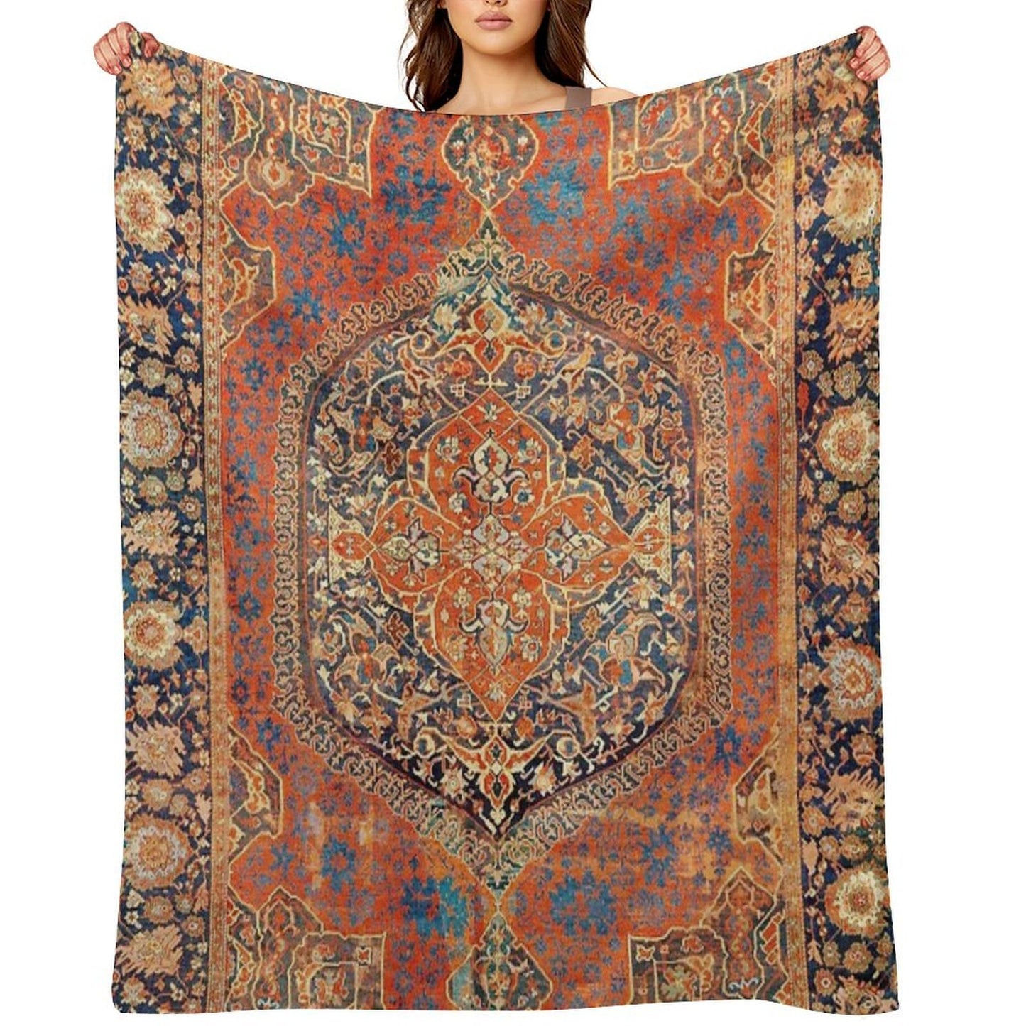 17th Century Turkish Carpet Print Easy Care Throw Blanket