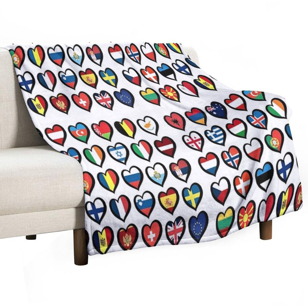 Eurovision Song Contest Flags Hearts ESC EBU Eurofans Shrink-resistant Throw Blanket