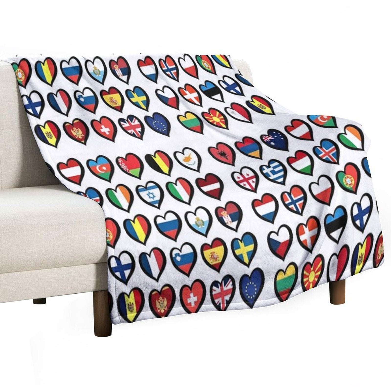 Eurovision Song Contest Flags Hearts ESC EBU Eurofans Shrink-resistant Throw Blanket