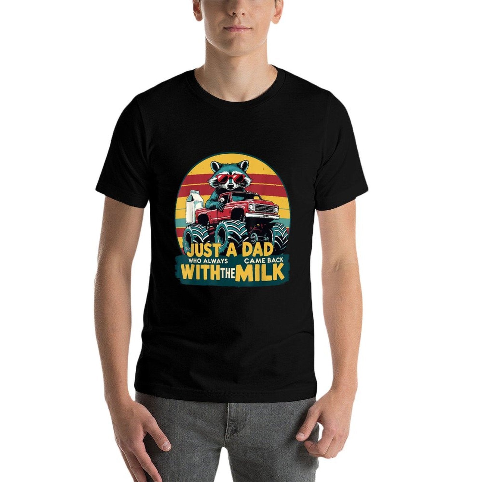 Just A Dad Who Always Came Back Funny Father's Day for Dad  Ribbed Collar T-Shirt