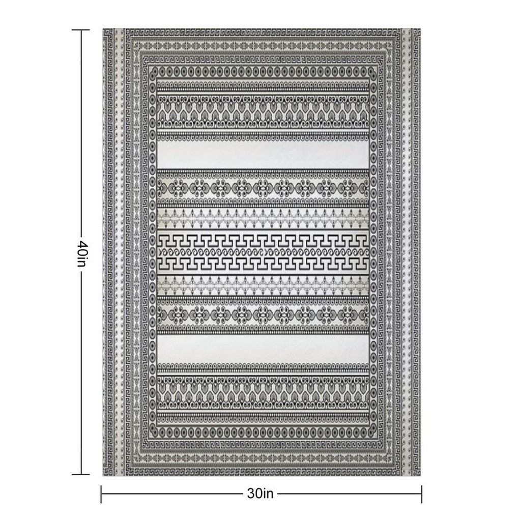 Greek Key Border Cream White Black Floral Premium Throw Blanket