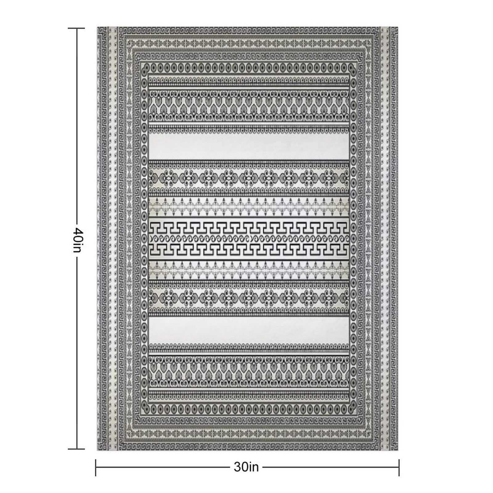 Greek Key Border Cream White Black Floral Premium Throw Blanket