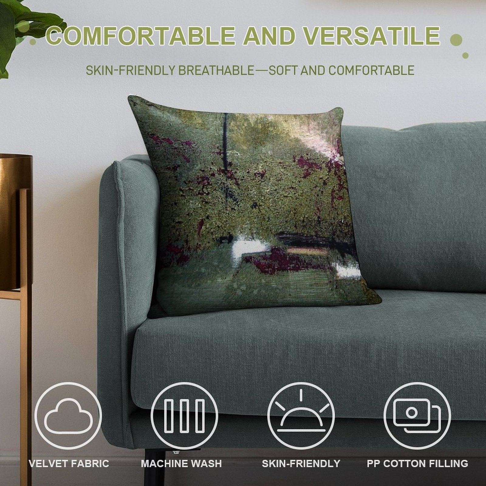 Sage And Plum Textured Abstract Soft Washable Throw Pillow