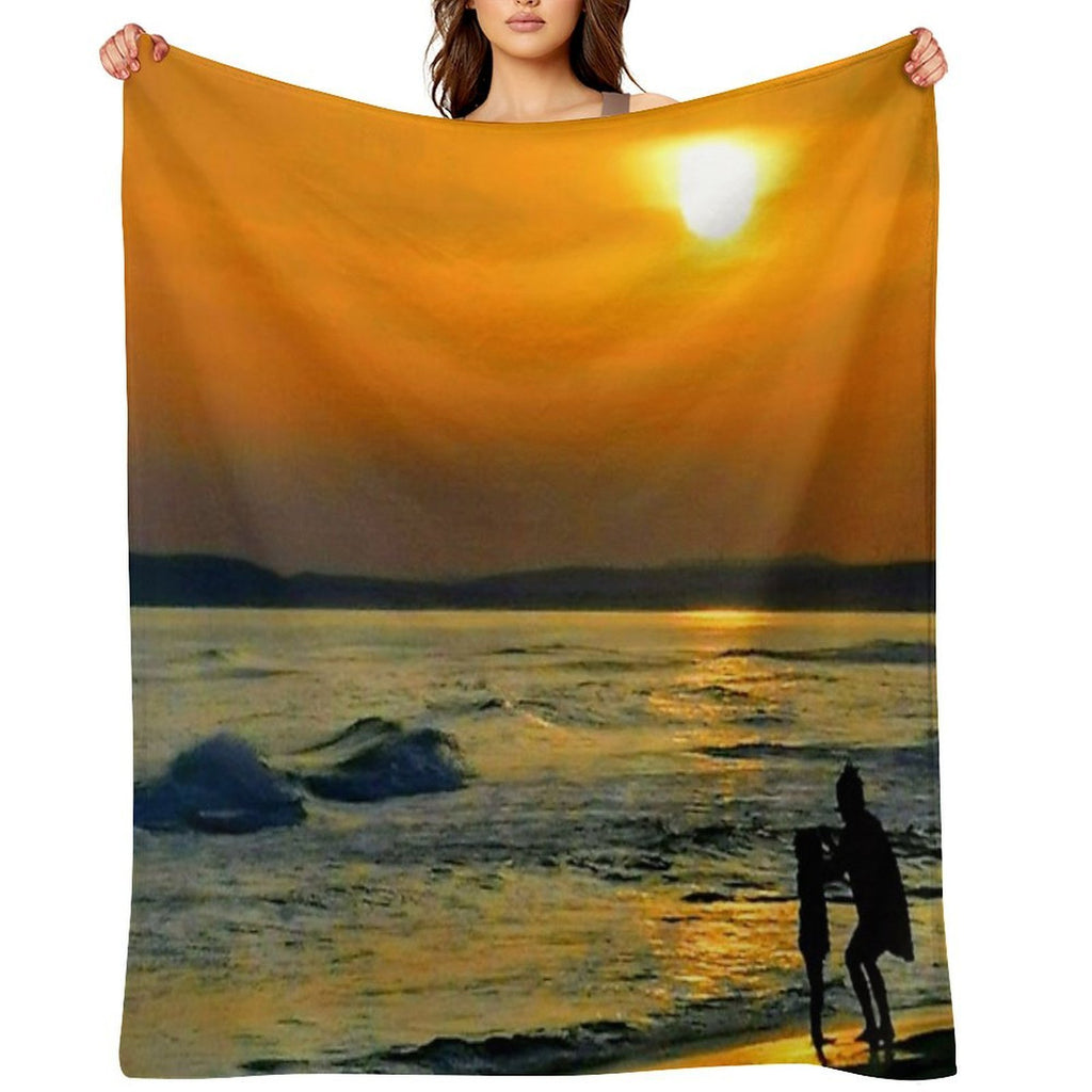 Sunset And Shadow Play on The Beach Velvety-soft Throw Blanket