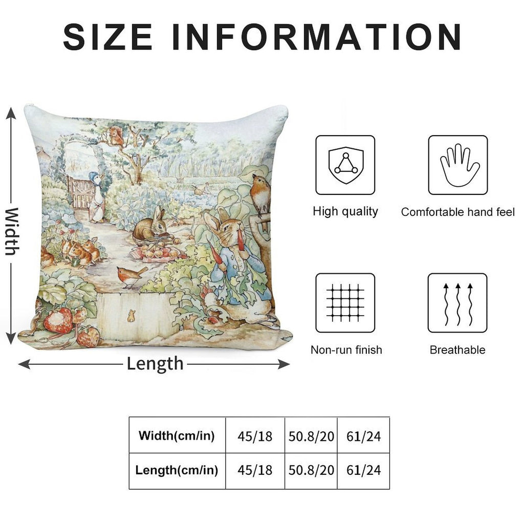 Beatrix Potter Storybook Characters in Garden Soft Easy Maintenance Throw Pillow