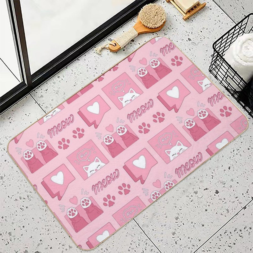 Cute Pink Cat Paws And Love  Multi-Purpose Bath Mat