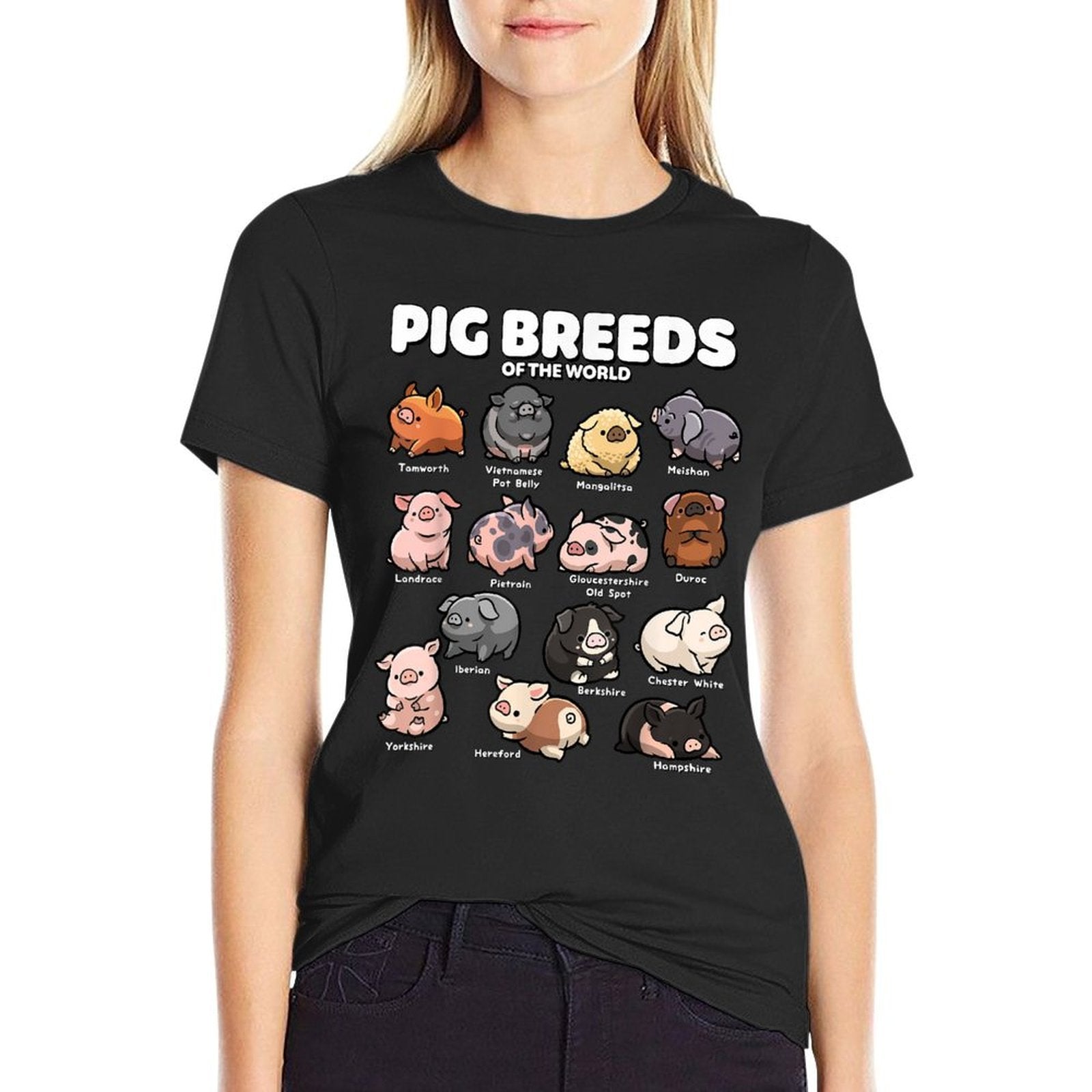 Cute Pig Breeds of The World Funny Farm Animal Lovers  Soft T-Shirt