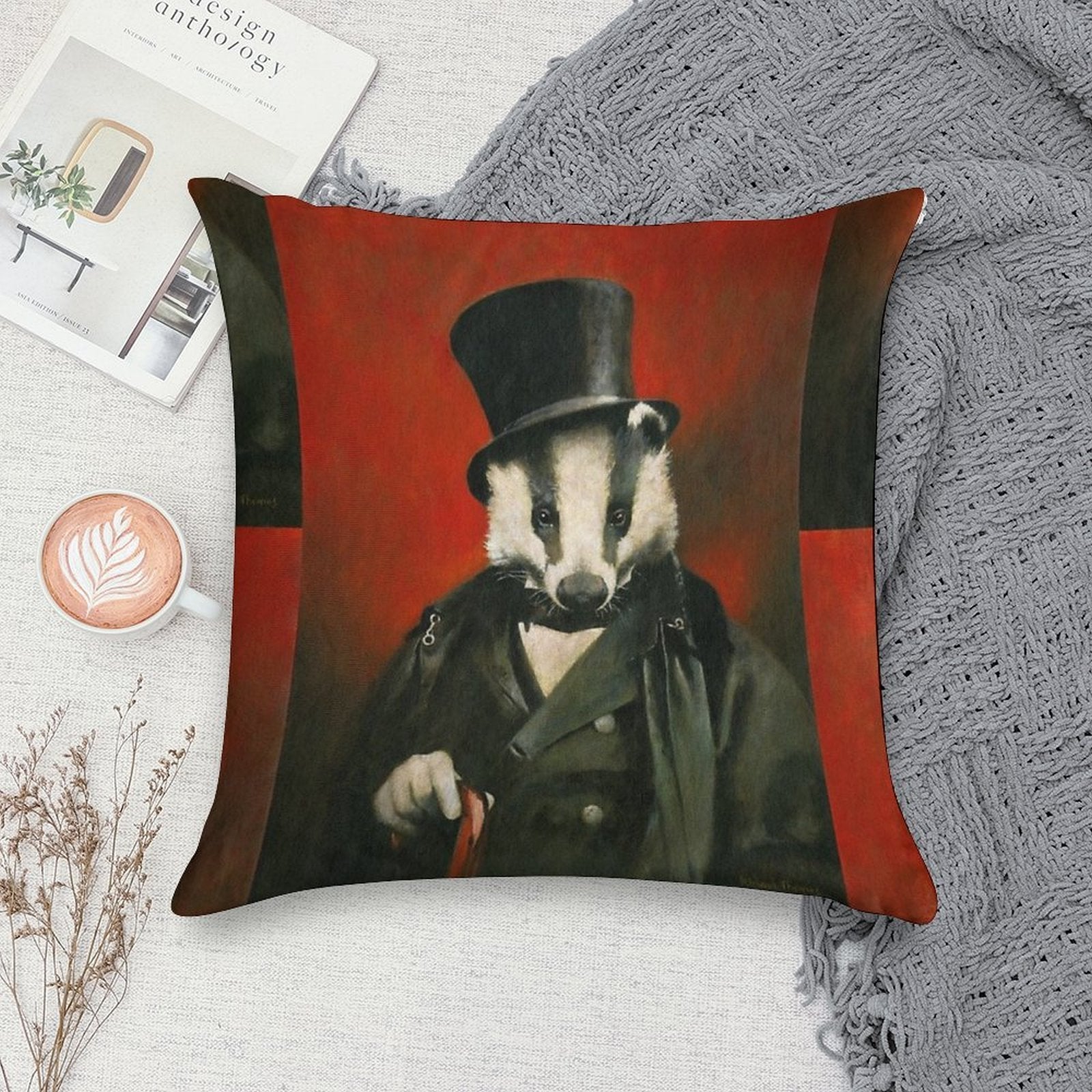 Victorian Mr Badger Soft High-Density Material Throw Pillow