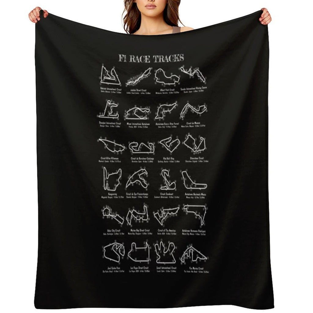 F-1 Race Tracks  Vertical (White Stencil - No Background) Gift-ready Throw Blanket