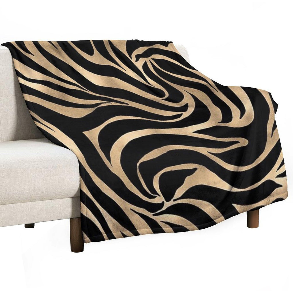 Elegant Metallic Gold Zebra Black Animal Print Comfort Throw Blanket