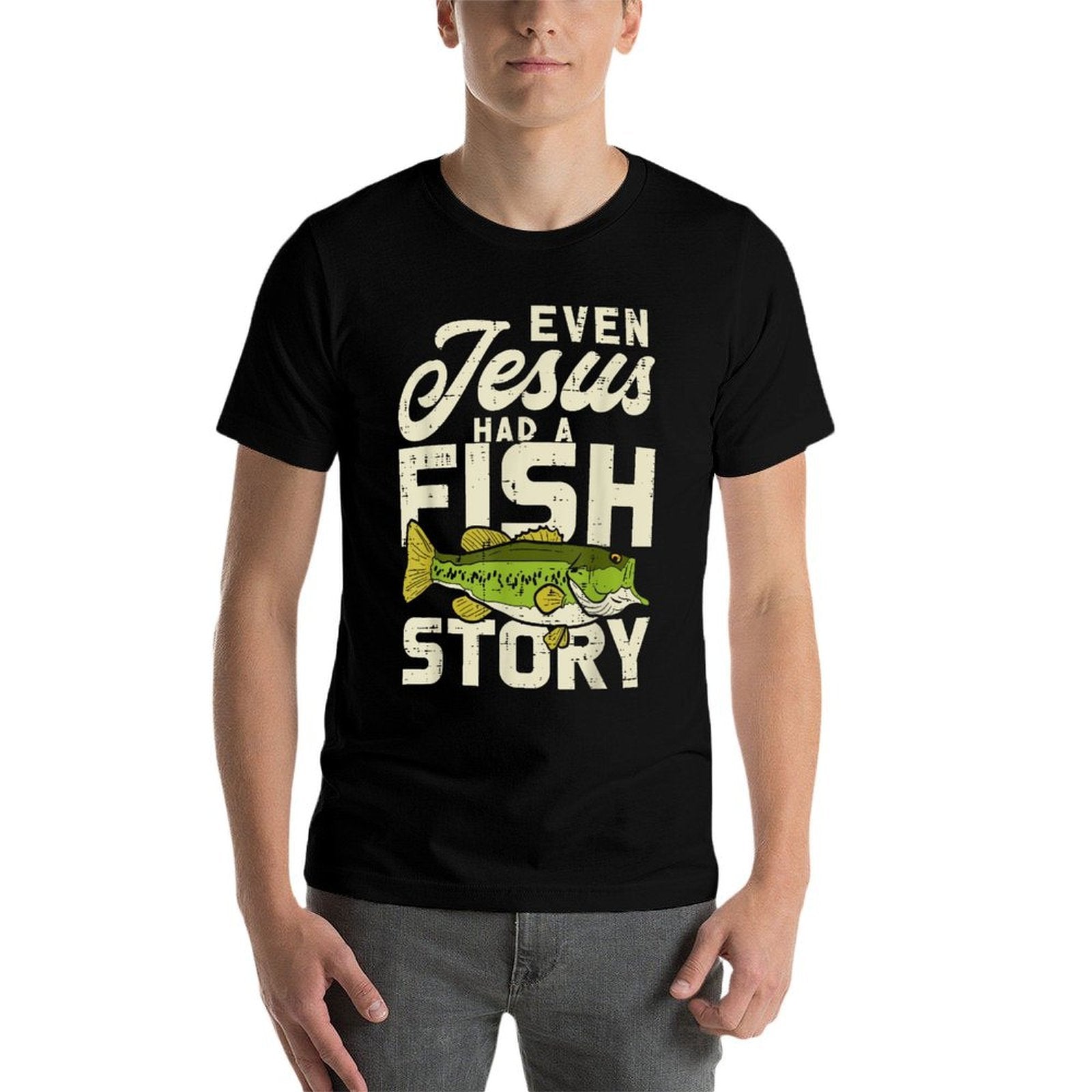 Jesus Fish Story Fisherman God Christ Fishing Christian Gift  Cotton T-Shirt
