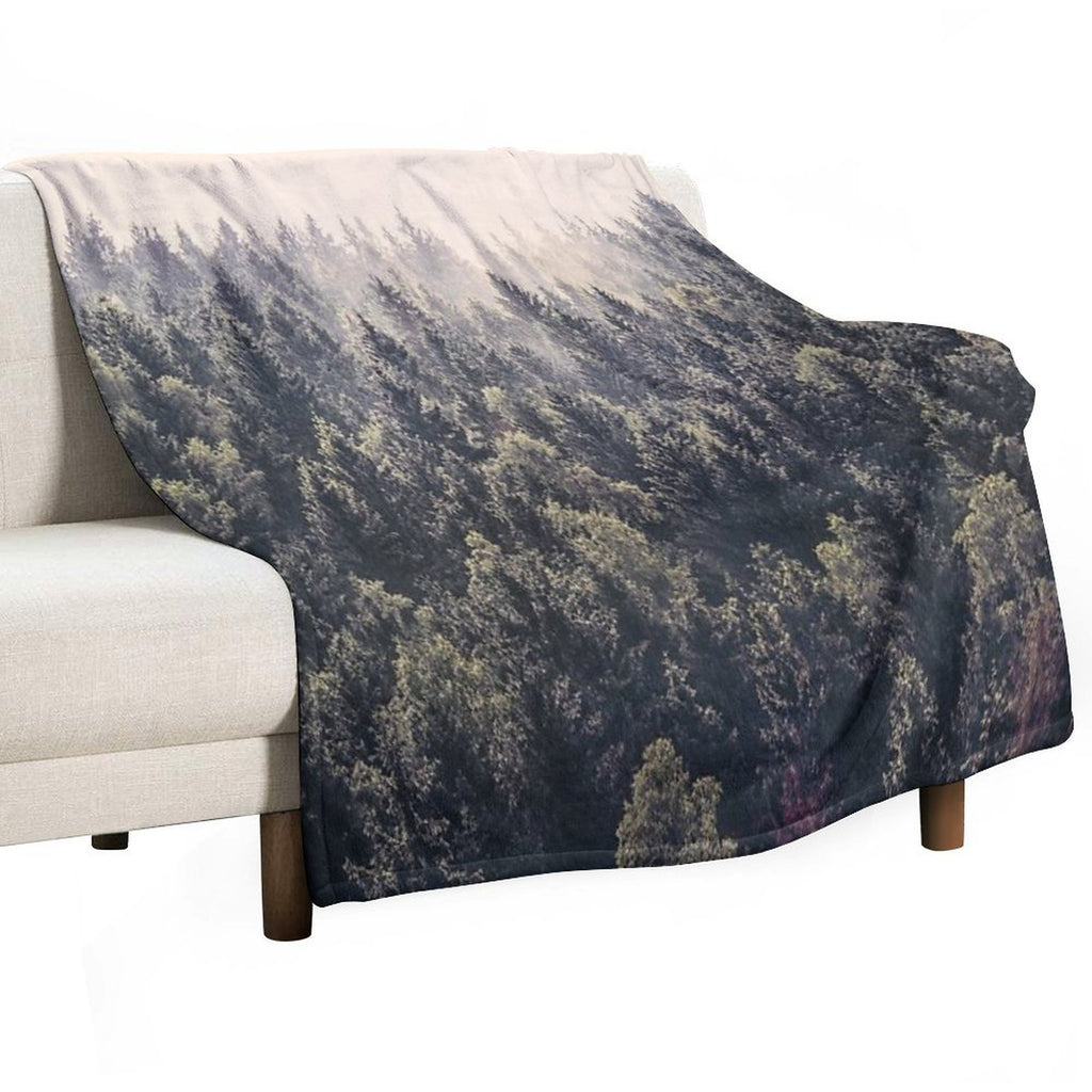 Come Home  Romantasy Moody Wilderness Dream Forest With Cascadia Trees Covered In Magic Fog Velvety-soft Throw Blanket