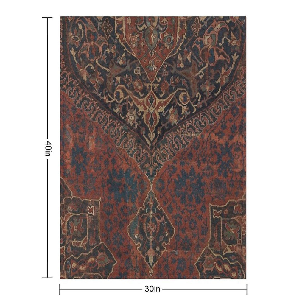 Boho Chic Dark VII  17th Century Colorful Medallion Red Blue Green Brown Ornate Accent Rug Pattern Travel-friendly Throw Blanket
