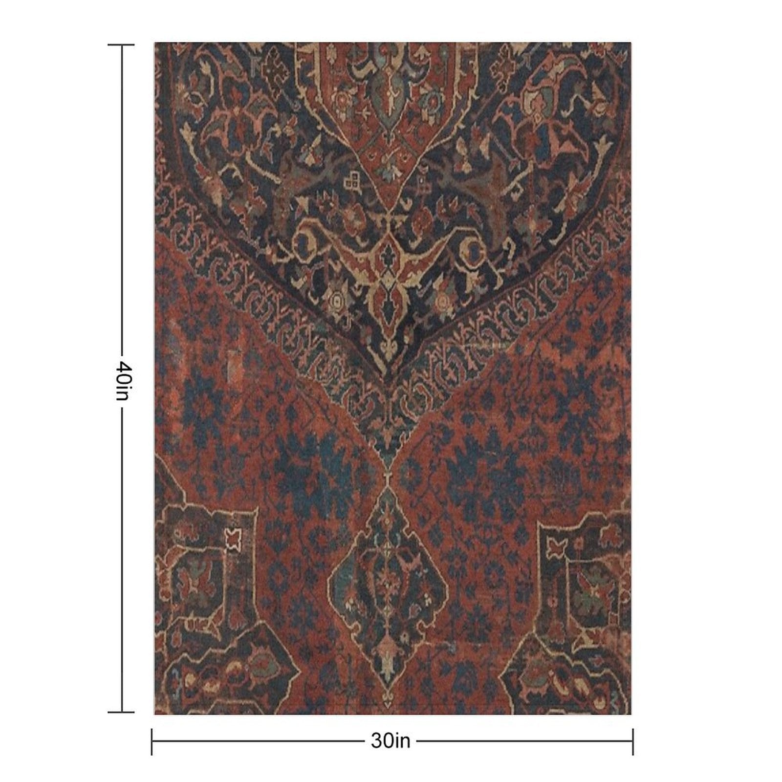 Boho Chic Dark VII  17th Century Colorful Medallion Red Blue Green Brown Ornate Accent Rug Pattern Travel-friendly Throw Blanket