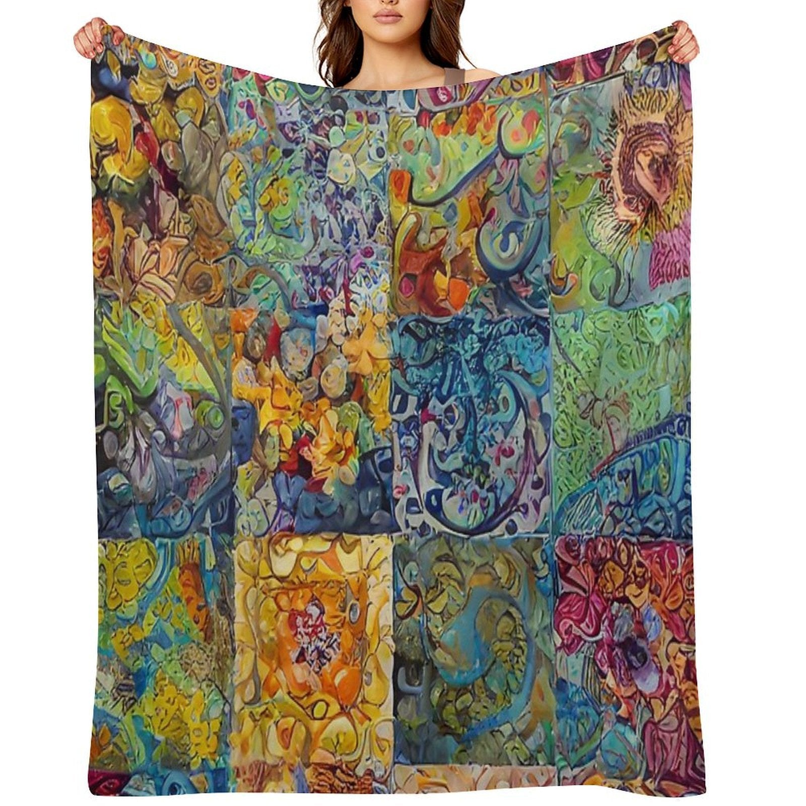 Abstract Quilt Decoupage Tile Pattern Gift-ready Throw Blanket