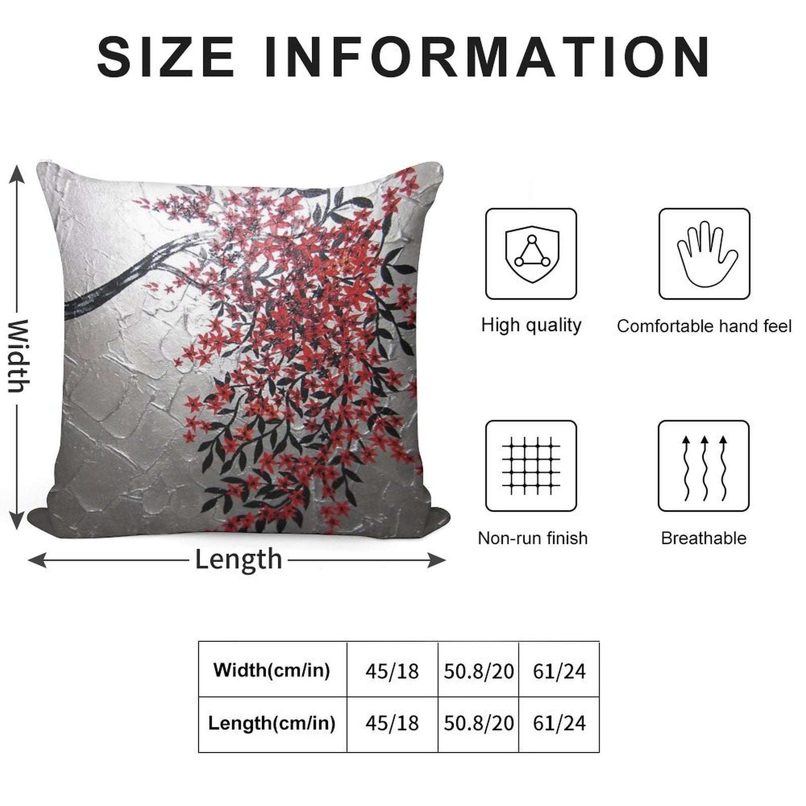 Red Black And Silver Cherry Blossom Tree Art Soft Shrink-Resistant Throw Pillow